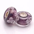 Bleek2Sheek Glass Purple Foil with Lavender Flowers Charm Beads (Set of 2)