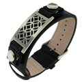 Moise Silvertone and Black Leather Textured Bracelet