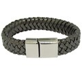 Moise Stainless Steel Grey Leather Bracelet