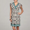 London Times Women's Black/ Aqua Empire Dress