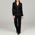 Tahari Women's Black/ White Piped Two-button Pant Suit