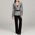 Tahari Women's Black/ Silver Belted Shawl Collar Pant Suit