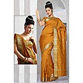 Mustard Golden Border Fabric Sari (India)
