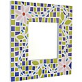 Square Wooden Mirror with Silkscreen Mosaic Flower Design