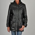 Excelled Women's Black Leather Hooded Anorak Jacket