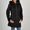 Excelled Women's Black Faux Shearling 3/4-length Coat