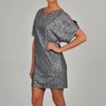 SL Fashions Women's Metallic Cold Shoulder Crochet Dress