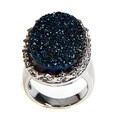 Adee Waiss Silvertone Blue Druzy Oval Ring