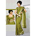 Olive Green Golden Border Fabric Sari (India)