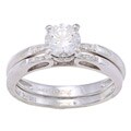 14k White Gold CZ and 1/10ct TDW Diamond Bridal Ring Set (G-H, VS1-VS2)