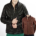 United Face Men's Textured Lambskin Leather Biker Jacket