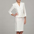 Tahari Women's White Ruffle Collar Skirt Suit