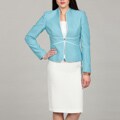 Tahari Women's Turquoise/White Tweed Skirt Suit