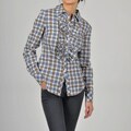 Apart Women's Light Blue/ Brown Plaid RuffleTux Shirt