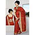 Rust Green Sari Fabric with Golden Border (India)