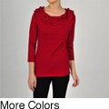 Colour Works Women's Wool-blend Ruffle Scalloped Scoop Neck Sweater