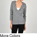 Colour Works Women's Wool-blend Ruffle Scalloped V-neck Cardigan