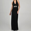 One By Eight Women's Black Jersey Halter Beaded Gown