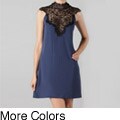 Tabeez Women's Lace Mockneck Open Back Party Dress