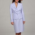 J.Rose Women's Shawl Collar Eyelet Ruffle Detail Skirt Suit