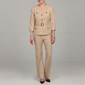 J Rose Women's Khaki Quarter-sleeve Belted Jacket Pant Suit