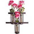 Wall Mount Triple Glass Cylinder Vase on Rustic Metal Stand