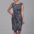 Connected Apparel Women's Blue Print Ruched Dress