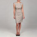 Connected Apparel Women's Taupe Jacquard Belted Dress