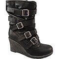 Bucco Women's Black 'Porcia' Four-buckle Wedge Boots