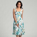 Connected Apparel Women's Aqua Floral Empire Dress