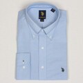 US Polo Men's Solid Blue Dress Shirt
