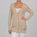 Adrienne Vittadini Women's Dark Oat Beaded Cardigan