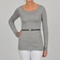 Adrienne Vittadini Women's Grey Boat Neck Belted Top