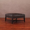 Valencia Dark Brown Leather Nail Head Ottoman