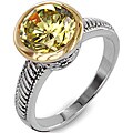 Two-tone Green Cubic Zirconia Antiqued Ring