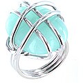 Silvertone Wire-wrapped Aqua-colored Stone Cocktail Ring