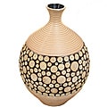 Casa Cortes Round Artesian Ceramic Inlay Wood Vase