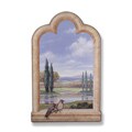 Birds/ Cypress Trees Window Scene