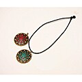 Goldtone Inlaid Natural Stone Cotton Cord Necklace (India)