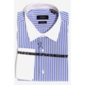 Mantoni Men's Blue Stripe Wrinkle-Free French Cuff Shirt