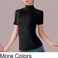 Illusion Microfiber Rouched Turtleneck Blouse