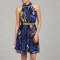 Miss Sixty Women's Blue Floral Print Belted Dress