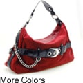 Dasein Women's Faux-suede Croco-embossed-belt Hobo Bag with Chain