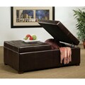 Abbyson Living Frankfurt Dark Brown Bicast Leather Double Flip-top Storage Ottoman