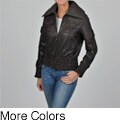 Knoles & Carter Women's Plus Size Leather Smocked Perforated Cropped Jacket