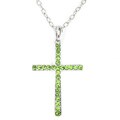 Silvertone Green Crystal Cross Pendant Necklace