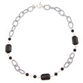 Zoe B Sterling Silver Onyx and Silk Link Necklace