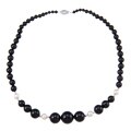 Sterling Silver White Freshwater Pearls Black Onyx Graduated Necklace (8-9 mm)