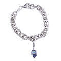 Sterling Silver Sapphire and Turquoise Hamsa Charm Bracelet (3/8ct TGW)