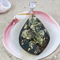 Sterling Silver Freeform Dark Green Amber 'Flame' Pendant (Lithuania)
